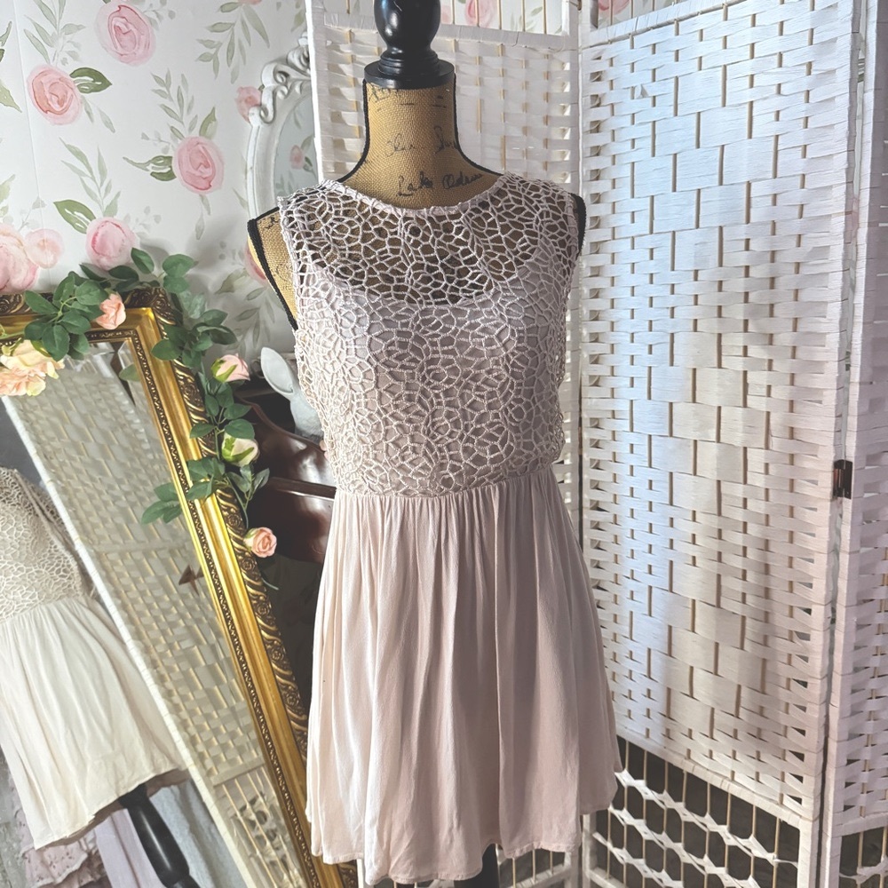 Blush Mini Dress With Shimmer Netting Detail